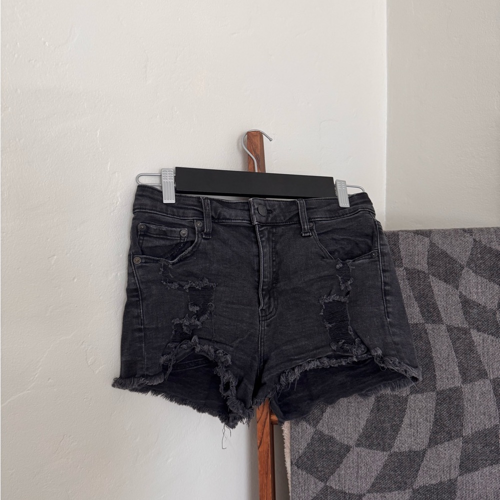 Black Distressed Denim Shorts